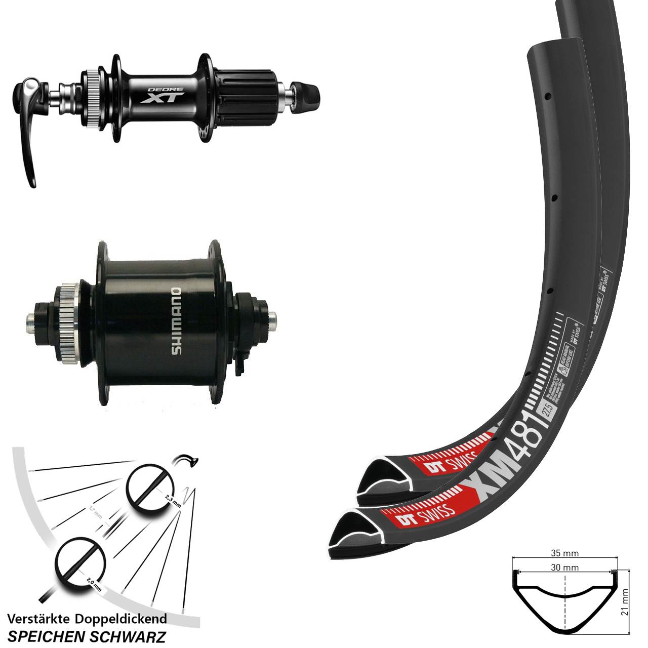 Disc Laufradsatz QR 27,5 Zoll DT Swiss XM 481 Shimano DH-UR700-3D XT 8-11 fach
