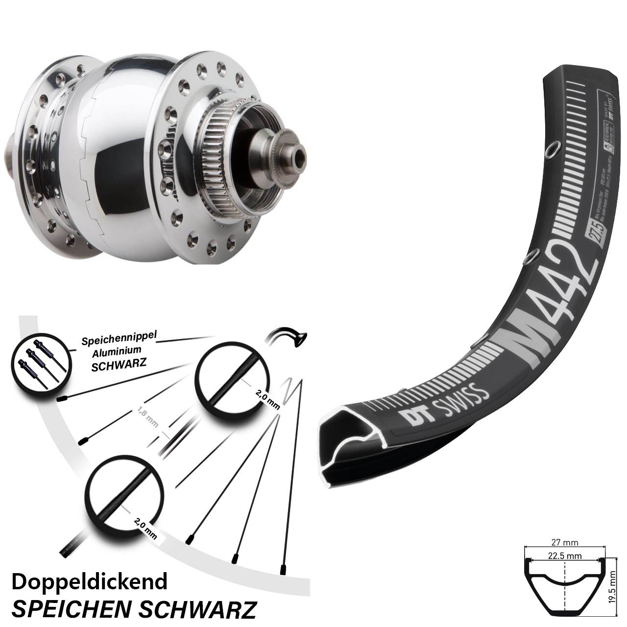 SON 28 DT Swiss M 442 28-29 Zoll Disc Laufrad mit Nabendynamo für Schnellspanner