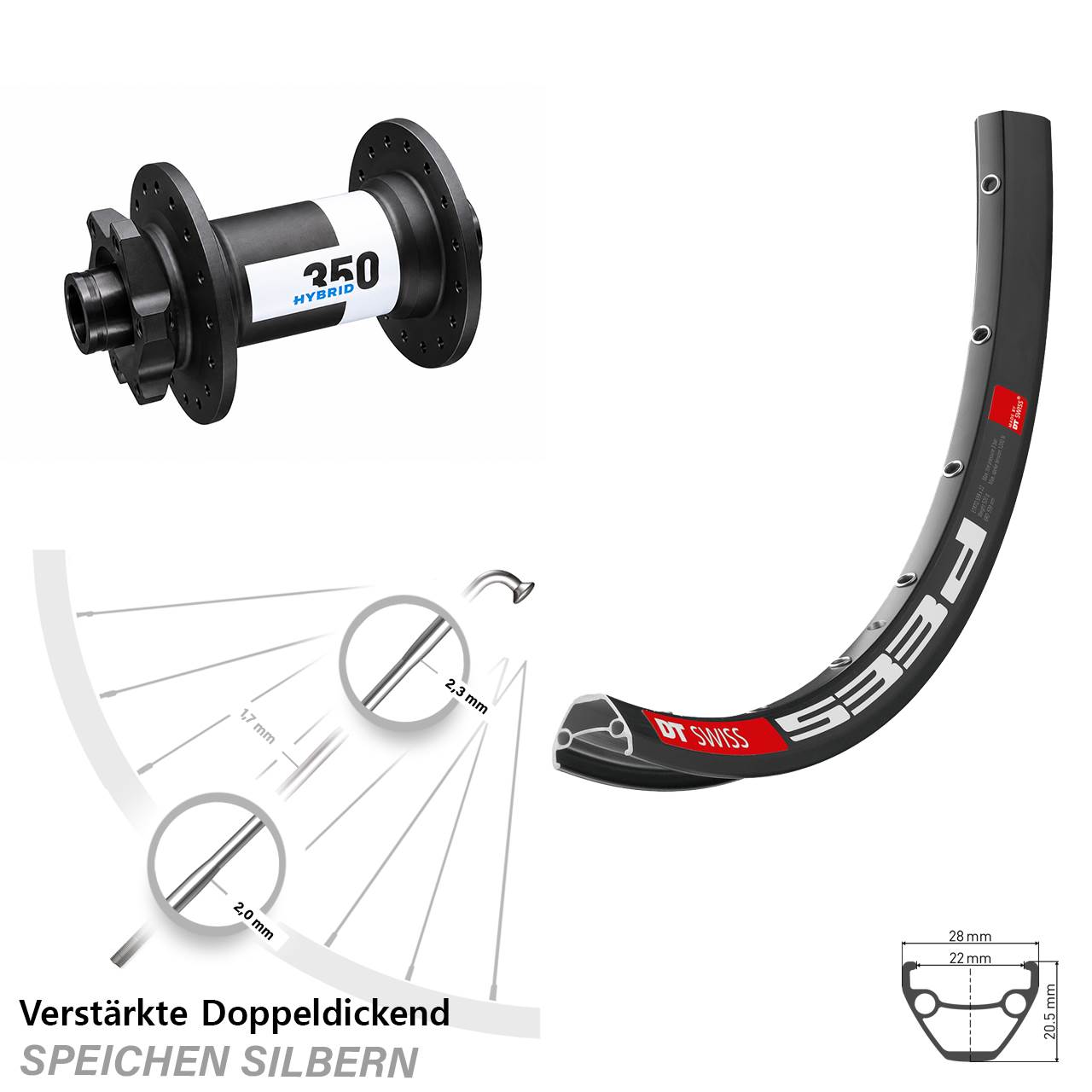 6-Loch Vorderrad 26 Zoll DT Swiss 533 D-350 Hybrid 15x110 Boost