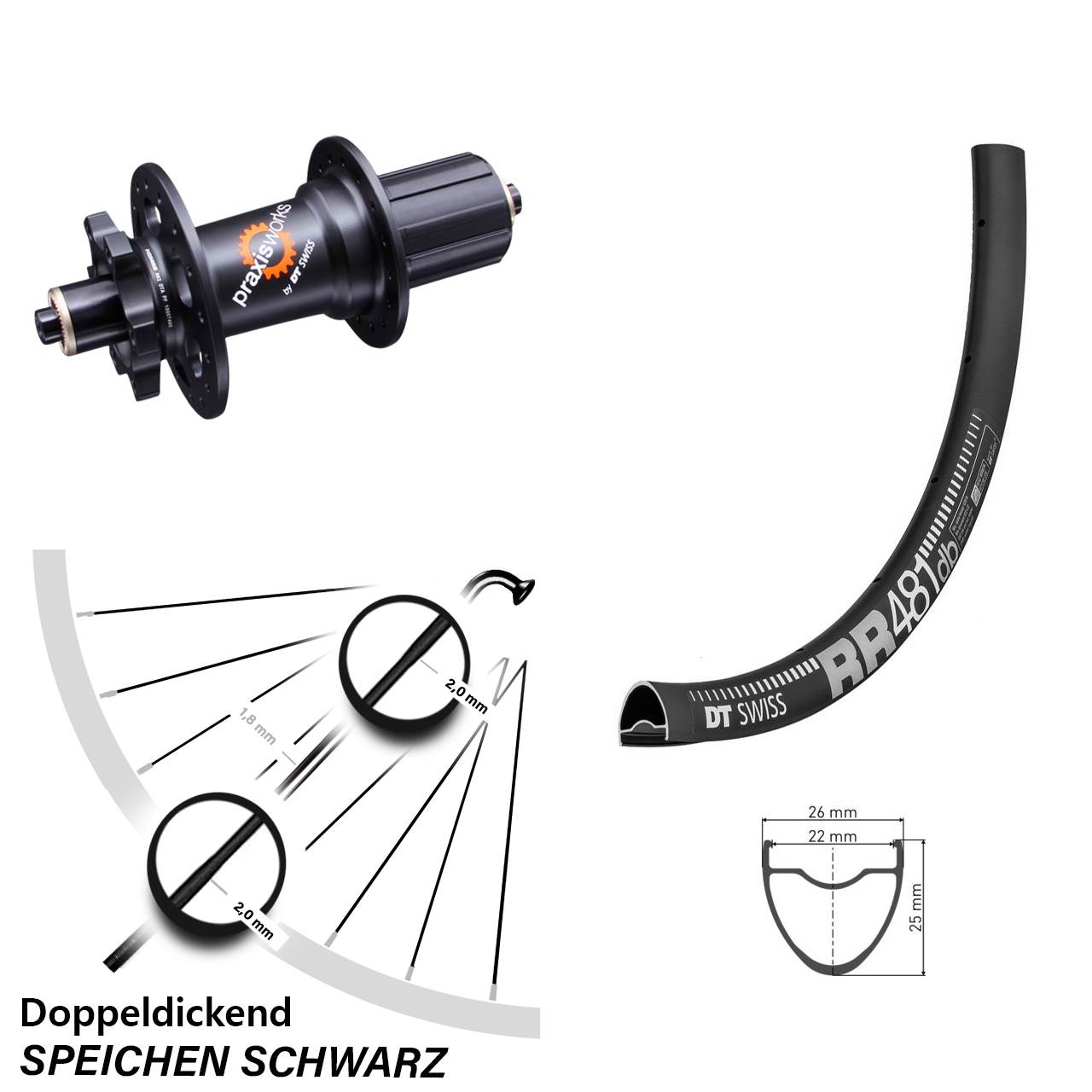28 Zoll DT Swiss RR 481-350 Disc Laufrad QR 8-11 fach