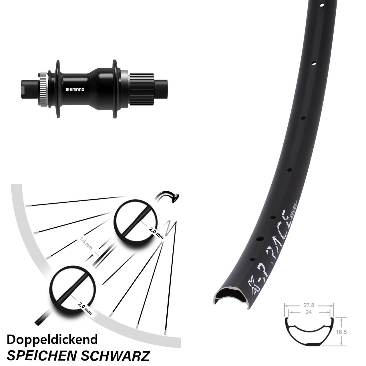 KX-R Race Shimano FH-TC500 Boost 29 Zoll Disc Laufrad 12x148 Boost Shimano Micro Spline