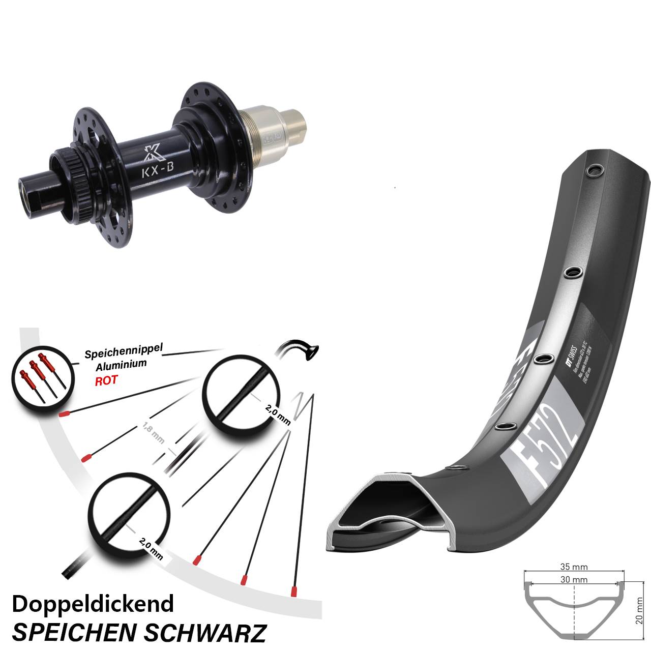 Hinterrad 29 Zoll DT Swiss F572 KX-B Centerlock XD Boost