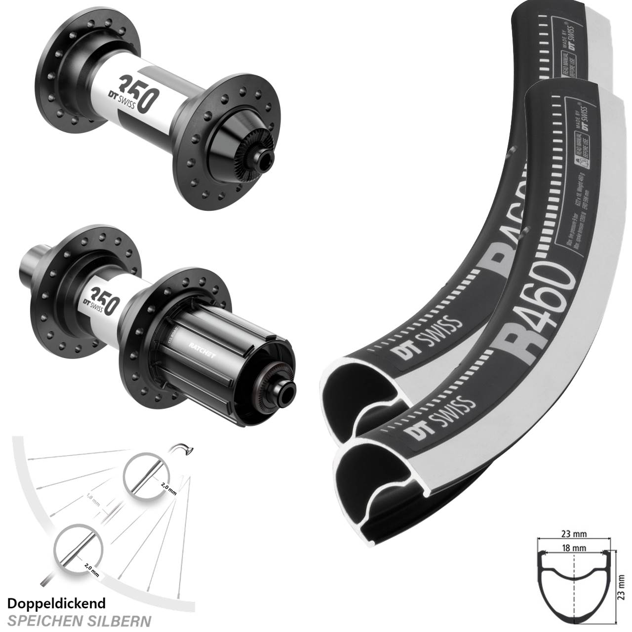 R 460 DT Swiss 350 Rennrad Felgenbremse Laufradsatz 28 Zoll Shimano HG