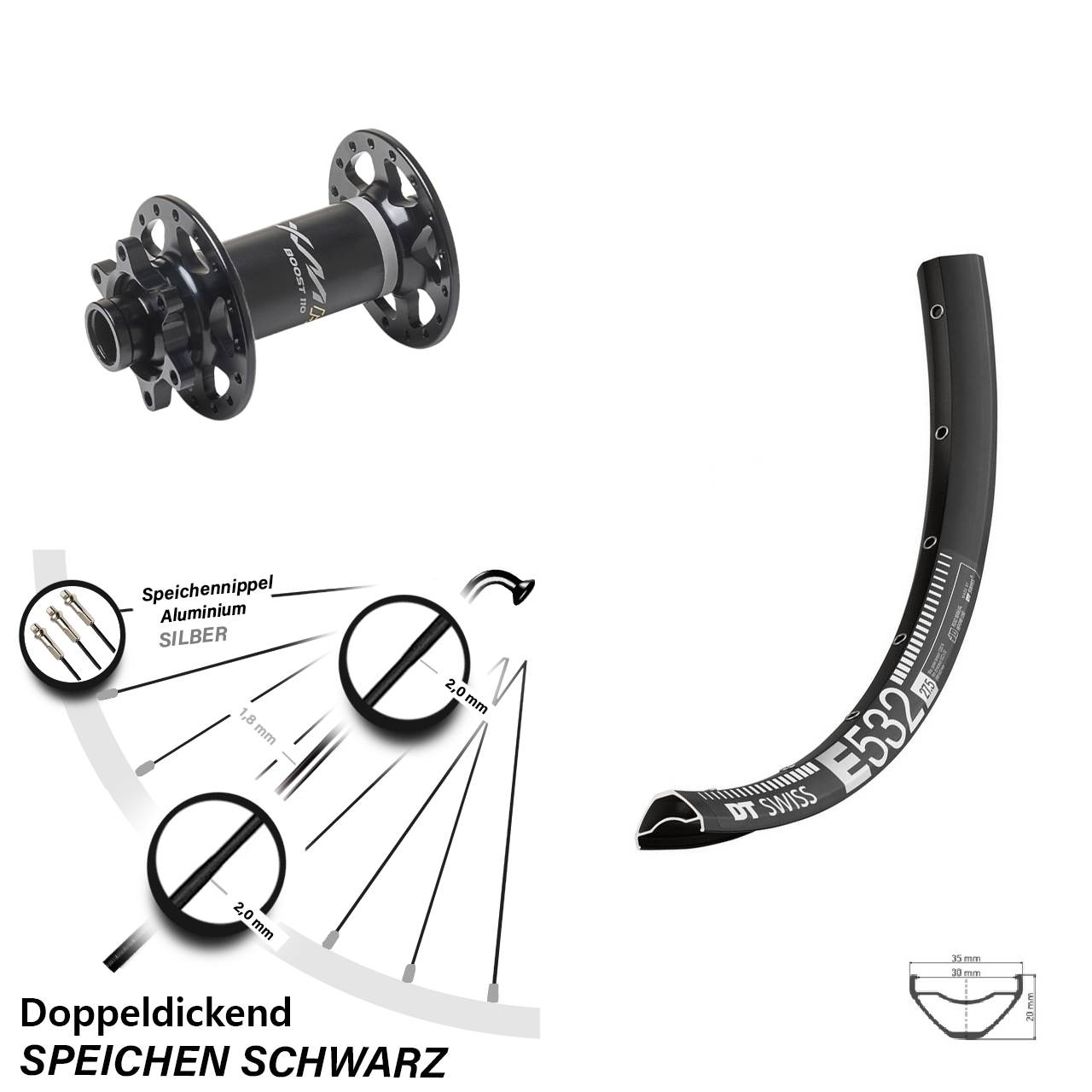 Boost 6-Loch Vorderrad 15x110 29 Zoll DT Swiss E532 Miche XMH 550