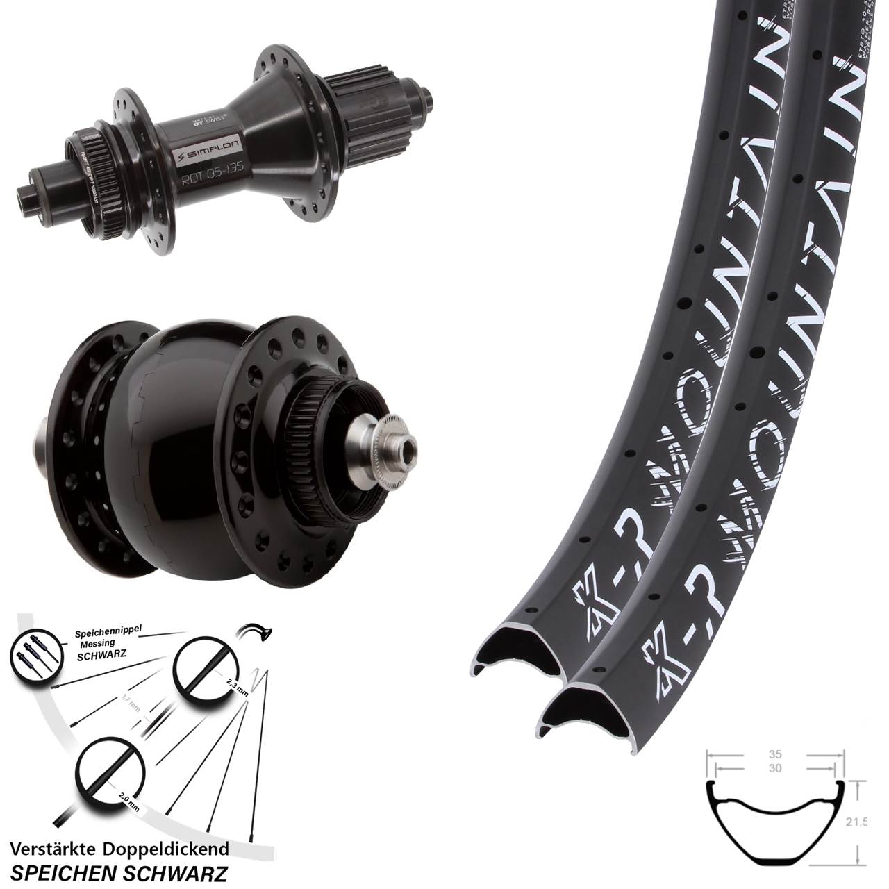 Disc Laufradsatz 27,5 Zoll KX-R Mountain DT Swiss 370 Hybrid SON delux Micro Spline QR