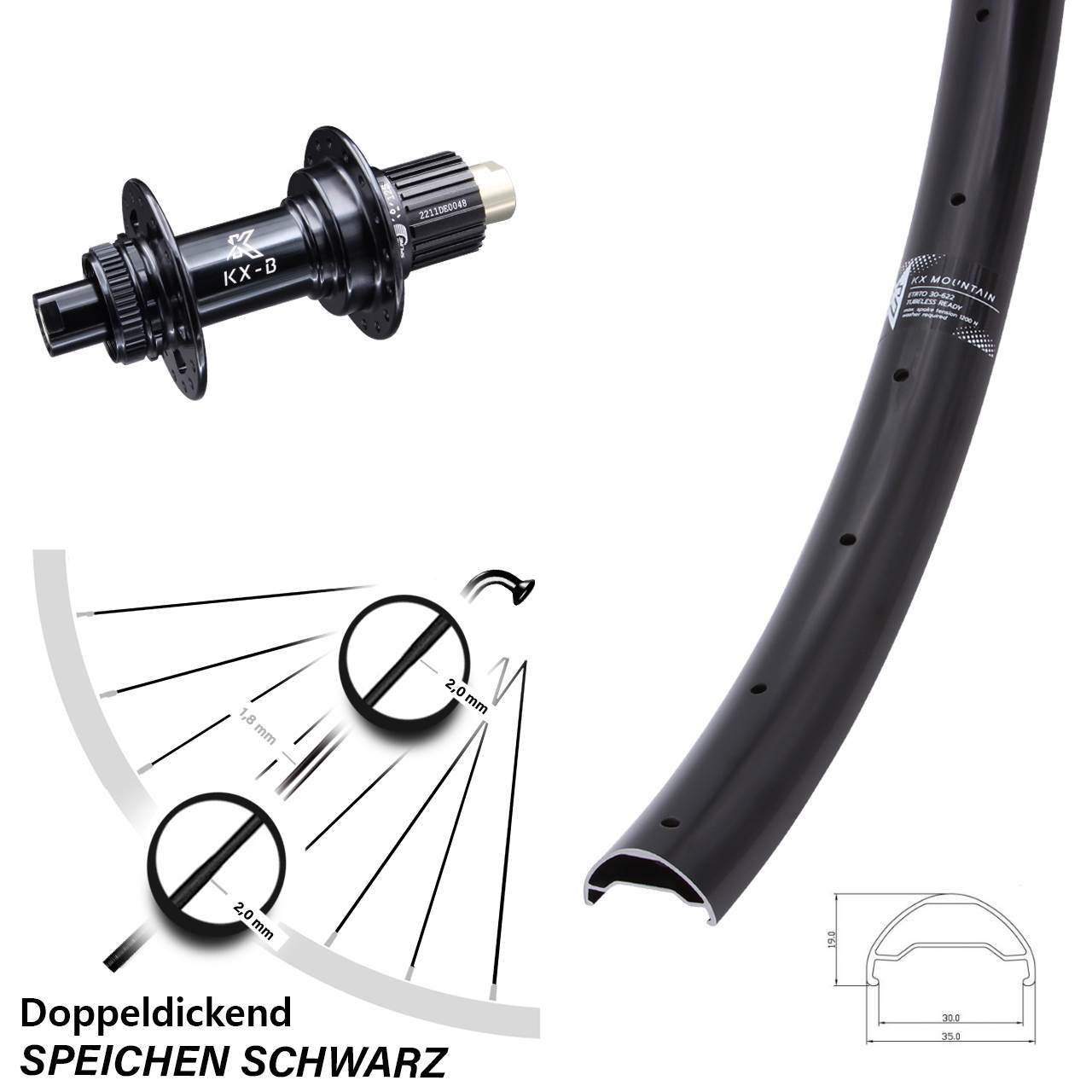 29 Zoll Hinterrad KX-B Mountain Boost leicht 12x148 Centerlock Micro Spline