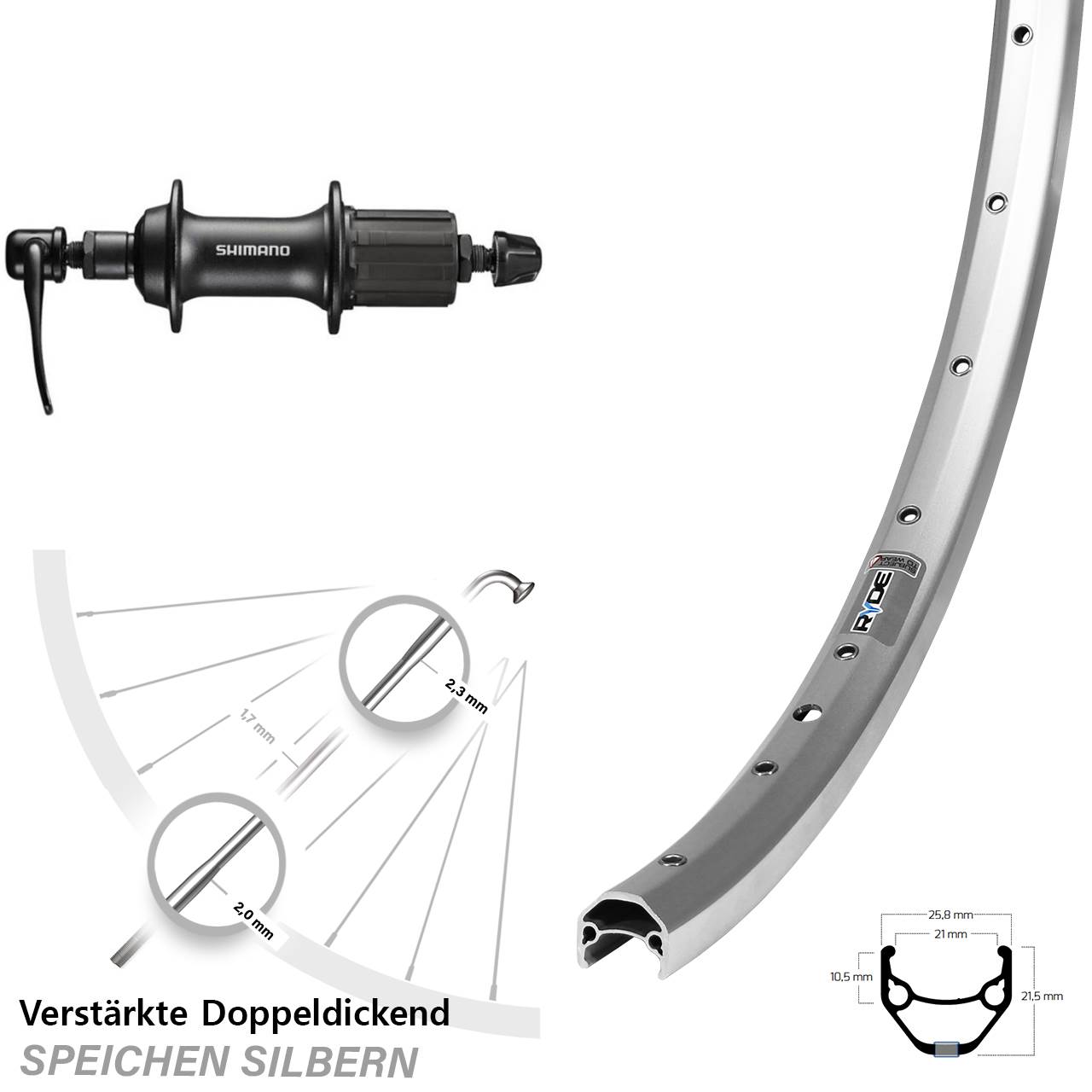 Hinterrad QR 28 Zoll Ryde ZAC 421 Shimano T3000 8-11 fach HG