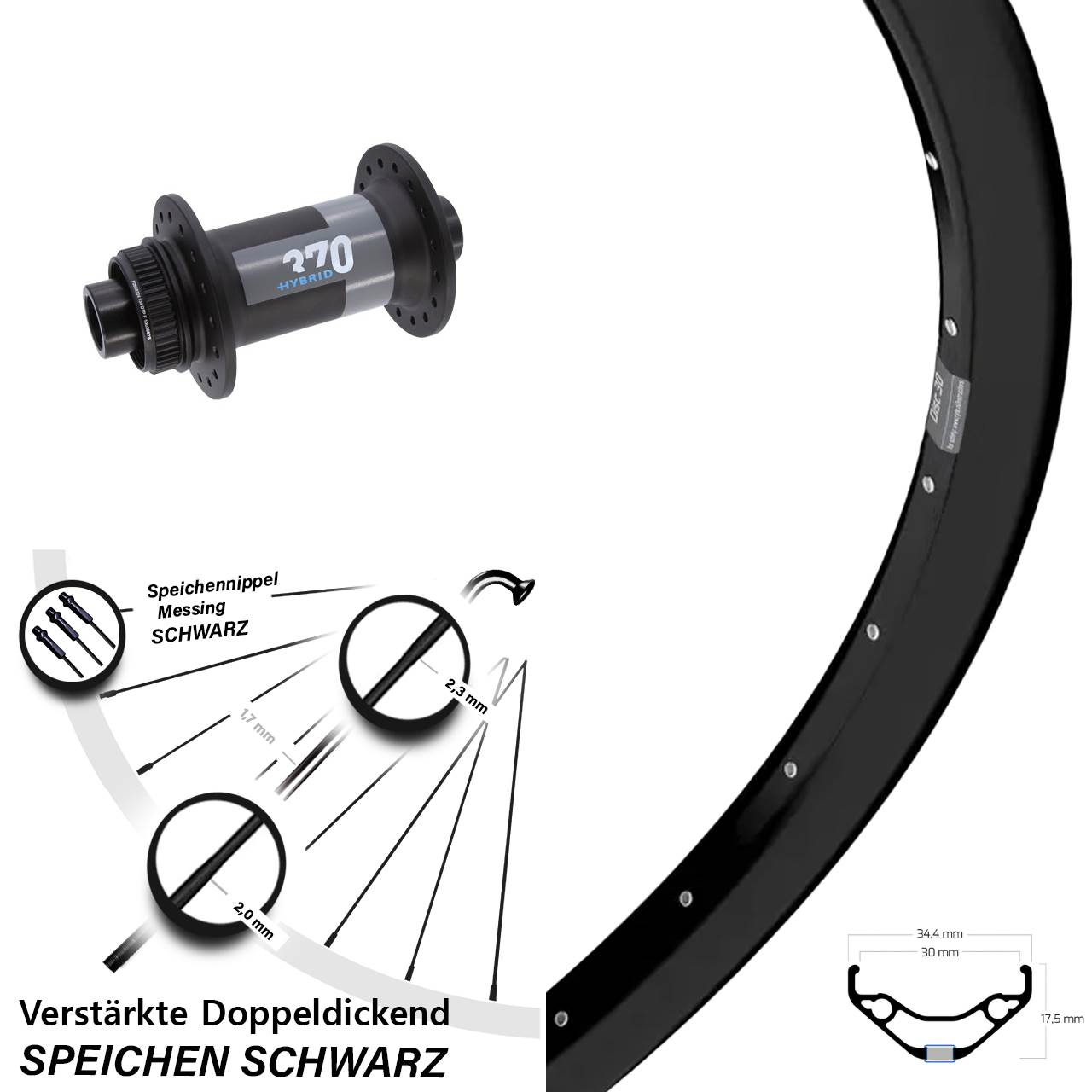 Ryde Disc 30 DT Swiss 370 Hybrid 27,5 Zoll Vorderrad 15x110 Boost