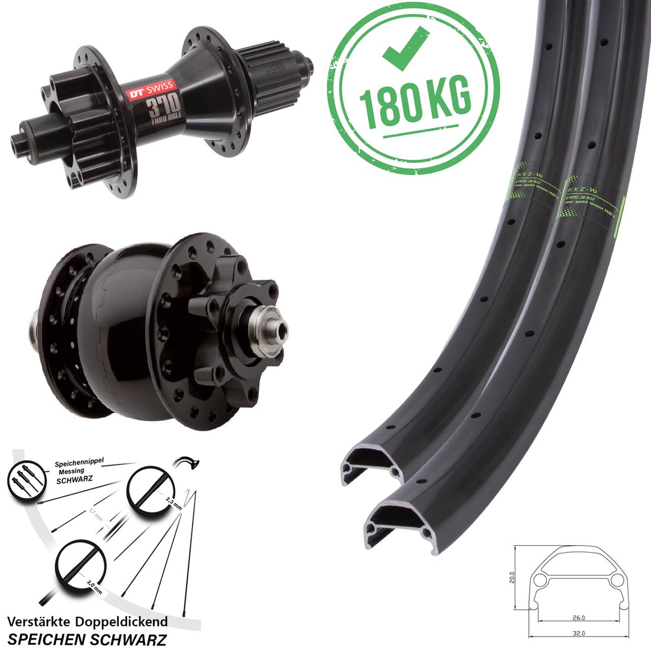 Disc Laufradsatz QR 27,5 Zoll KX Evo DT Swiss 370 SON 28 Micro Spline