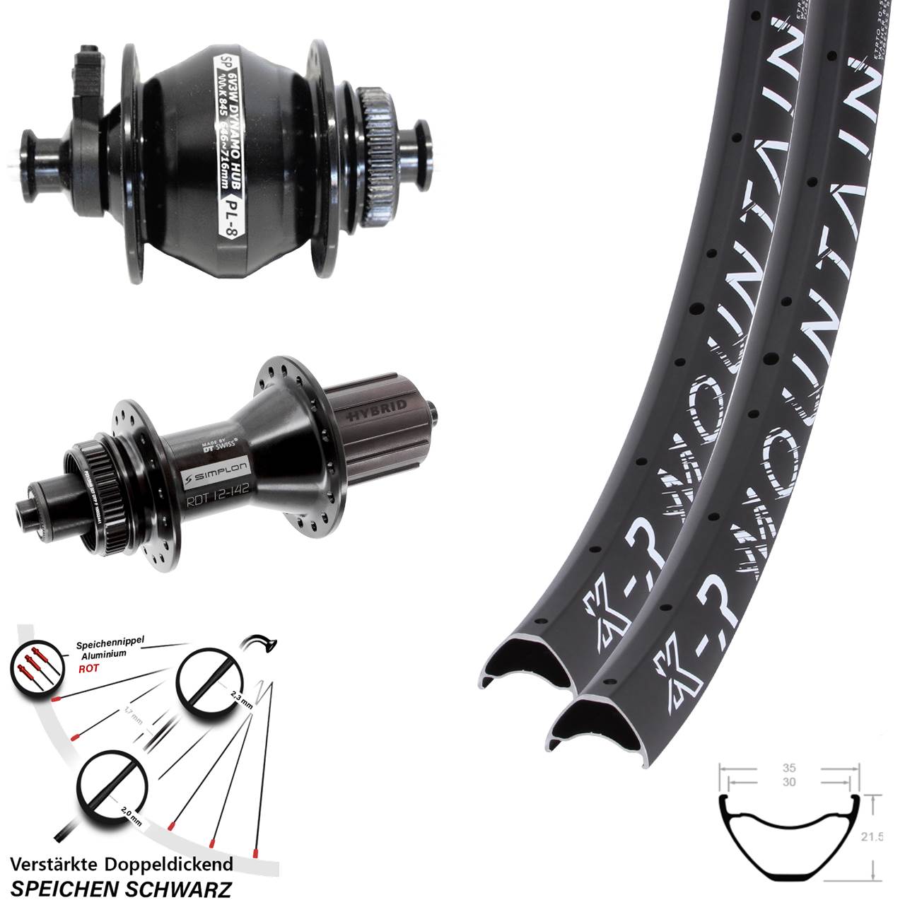 Disc Laufradsatz QR 29 Zoll KX-R Mountain DT Swiss 370 Hybrid SP PL-8 8-11 fach HG