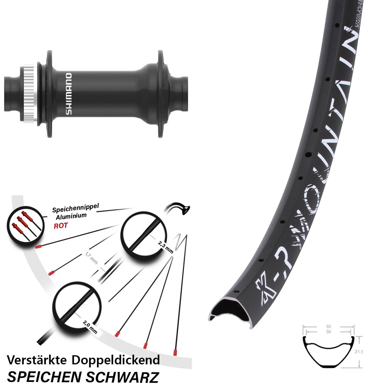 Boost Disc Vorderrad 15x110 27,5 Zoll KX-R Mountain Shimano HB-MT410-B