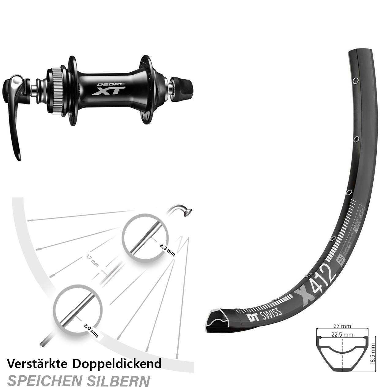 29 Zoll Vorderrad Centerlock DT Swiss X 412 Shimano Deore XT für Schnellspanner