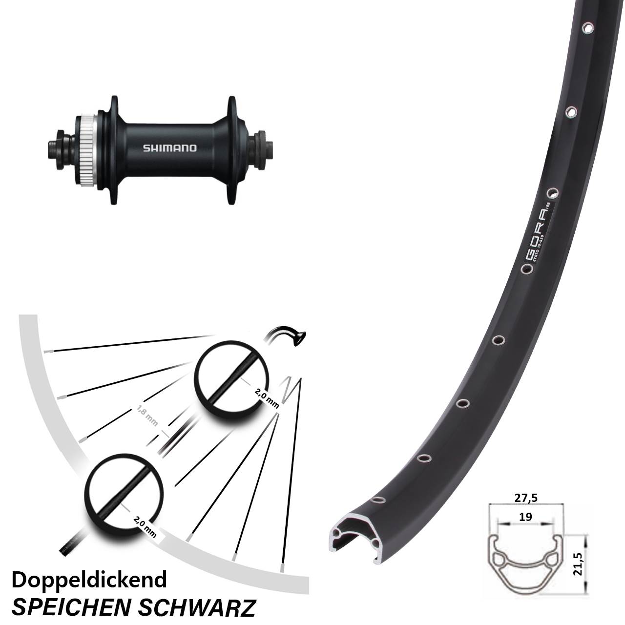 Gora 19 Shimano Alivio 650B Disc Vorderrad für Schnellspanner