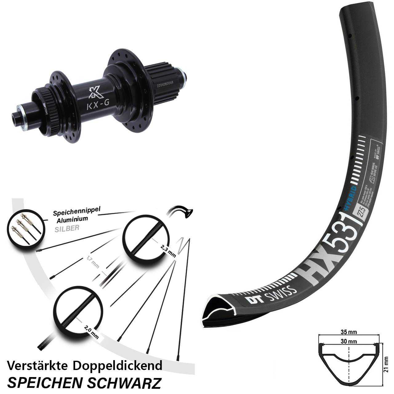 Disc Laufrad QR 29 Zoll DT Swiss HX 531 KX-GS verstärkt Micro Spline