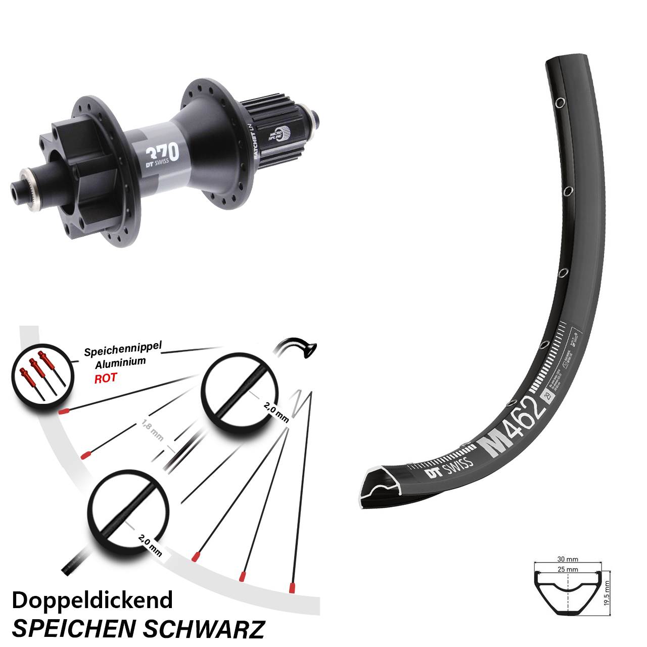 Disc Hinterrad 650B DT Swiss M462 370 Micro Spline QR Boost