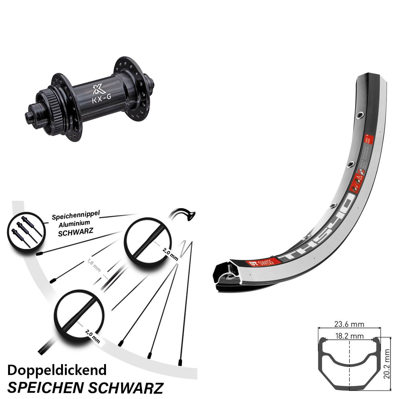DT Swiss TK 540 Felgenbremse Vorderrad 28 Zoll mit KX-G Nabe Disc
