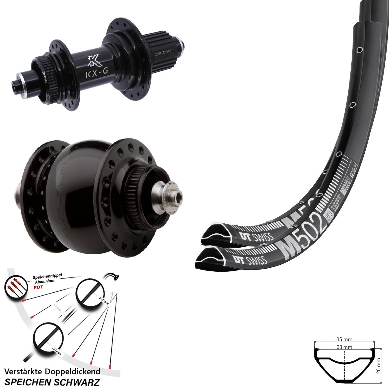 29 Zoll DT Swiss M 502 KX-GS HD SON delux Centerlock Laufradsatz QR Micro Spline