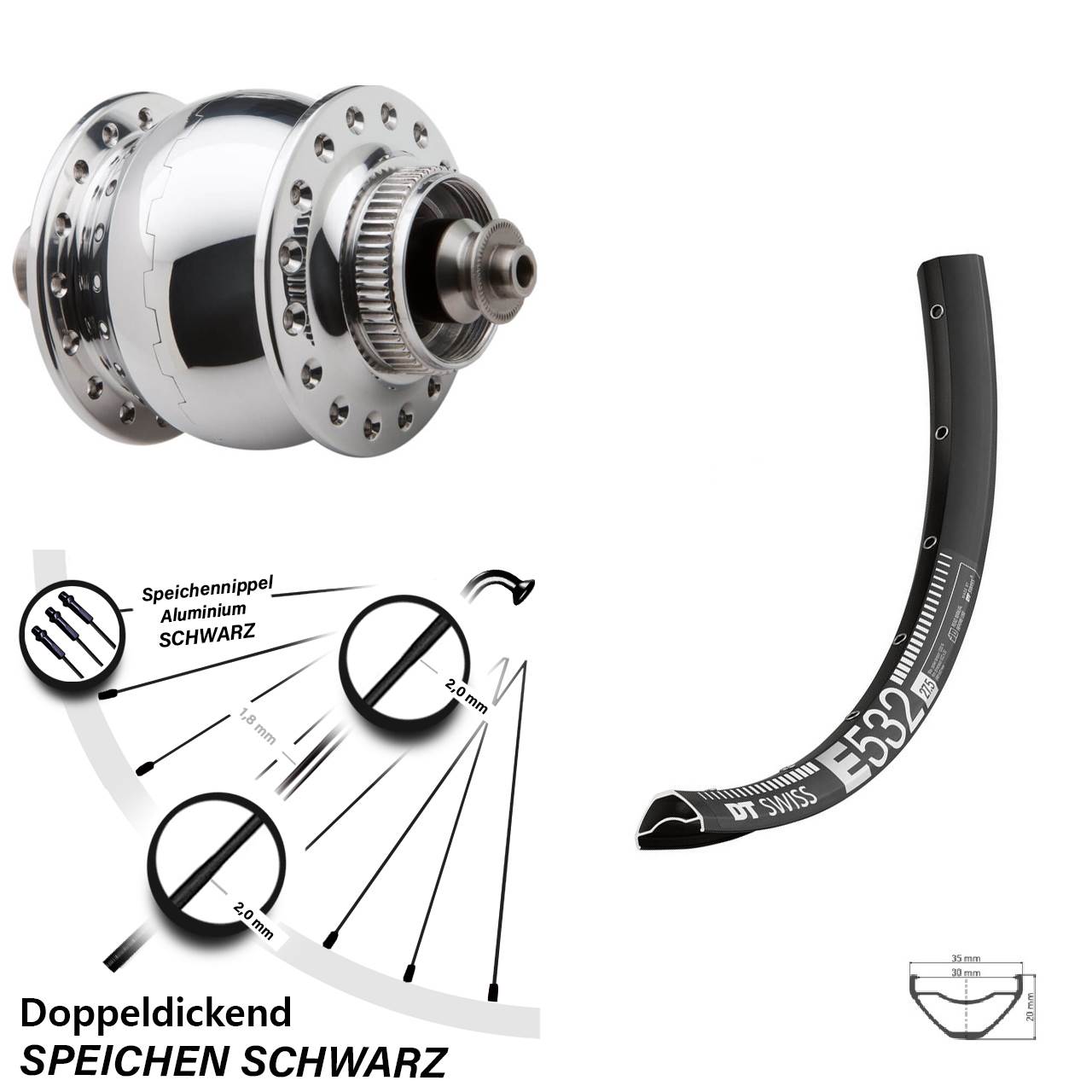 SONdelux DT Swiss E 532 29 Zoll Centerlock Dynamovorderrad QR