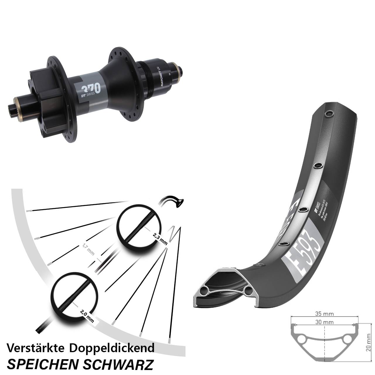 Disc Laufrad 650B DT Swiss E593-370 XD 11-12 fach QR Boost