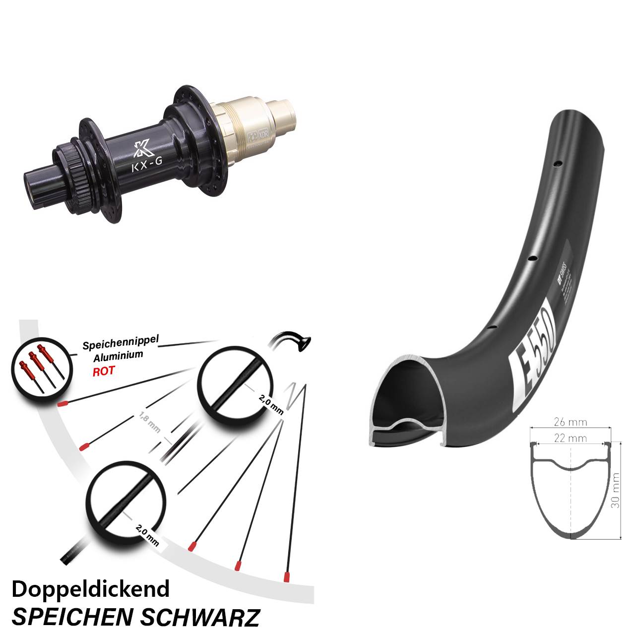 28 Zoll DT Swiss E 550 KX-G Disc Laufrad 12x142 SRAM XDR