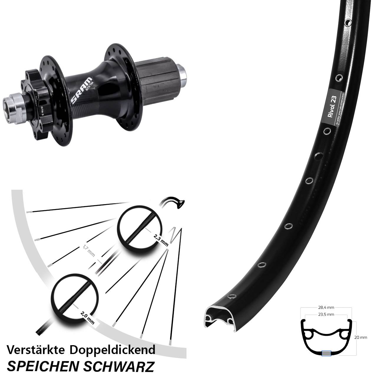 6-Loch Hinterrad 27,5 Zoll Ryde Rival 23 Sram 746 8-11 fach 12x148