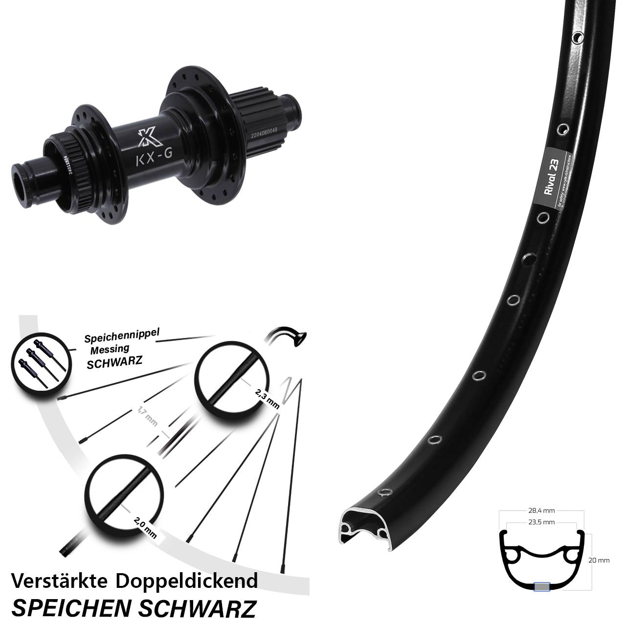 Hinterrad Centerlock 27,5 Zoll Ryde Rival 23 KX-GS Heavy Duty Micro Spline 12x142