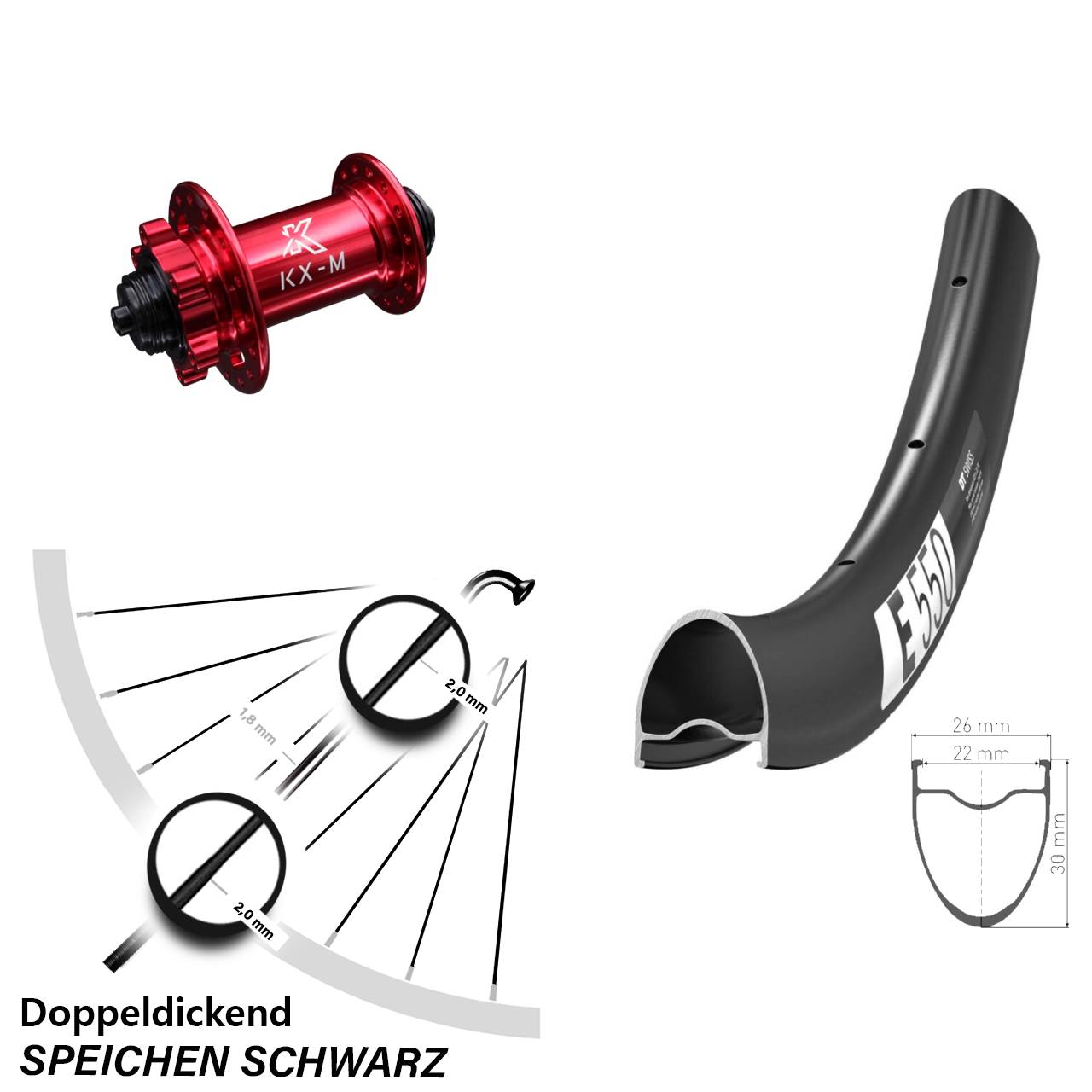 Disc Laufrad 28 Zoll DT Swiss E 550 KX-M rot QR