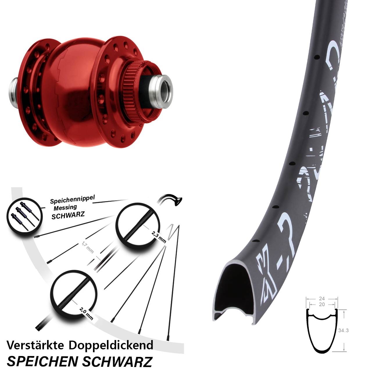 Centerlock Vorderrad mit Dynamo 28-29 Zoll KX-R Road SON 28 rot 12x100
