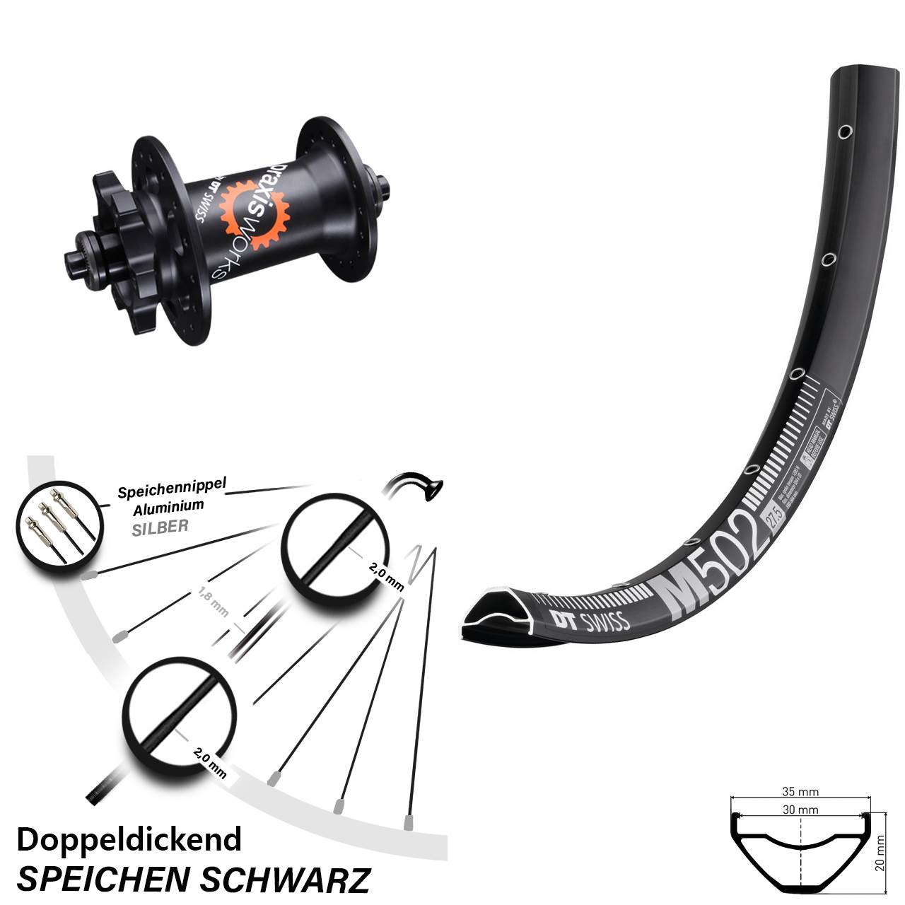 29 Zoll DT Swiss M502-350 Disc Laufrad für Schnellspanner