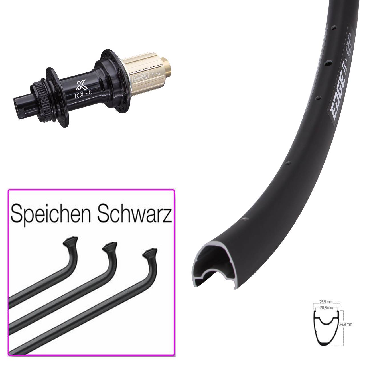 28 Zoll Ryde Edge R25 OS KX-G Hinterrad Centerlock 12x142 8-12 fach