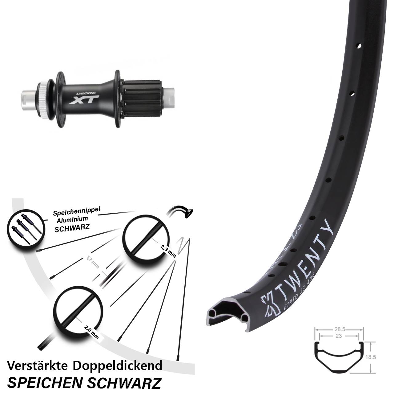 Disc Laufrad 20 Zoll KX Twenty Shimano FH-M788 8-11 fach 12x142