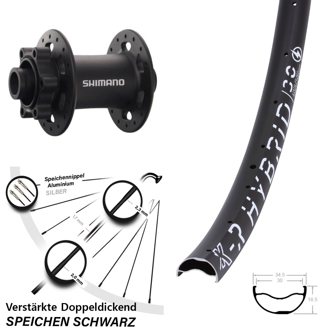29 Zoll KX-R Hybrid 30 Shimano Deore XT HB-M758 6-Loch Vorderrad 15x100
