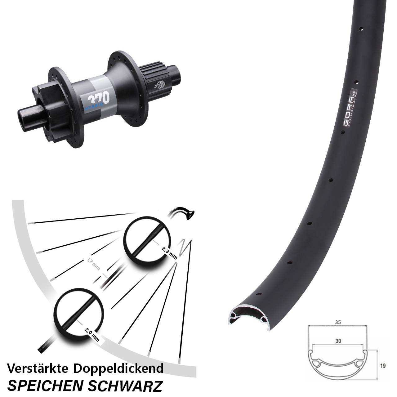 Disc Laufrad 26 Zoll Gora 30 DT Swiss Hybrid 370 Micro Spline 12x148