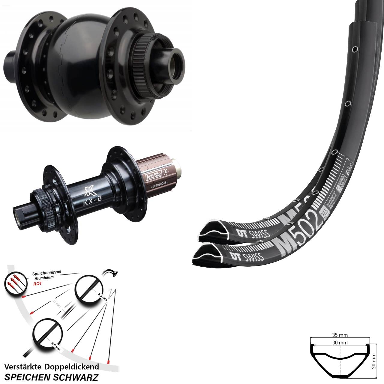 Disc Laufradsatz 27,5 Zoll DT Swiss M 502 KX-B SON 28 8-12 fach 15x110 12x148 Boost