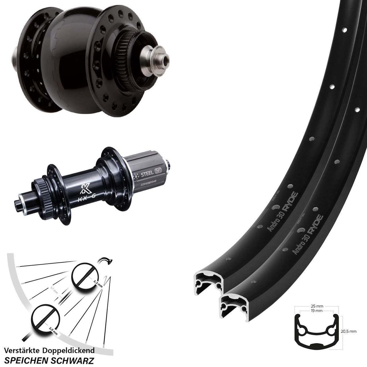 Centerlock Laufradsatz QR 29 Zoll Ryde Andra 30 KX-GS HD SON 28 8-12 fach HG