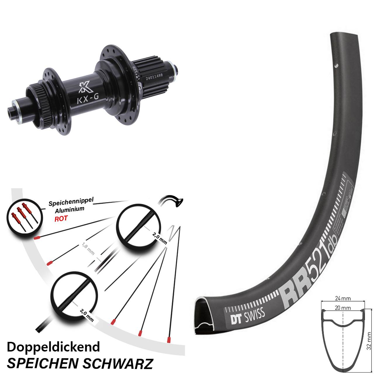 Centerlock Hinterrad 28 Zoll DT Swiss RR521 KX-G Micro Spline QR