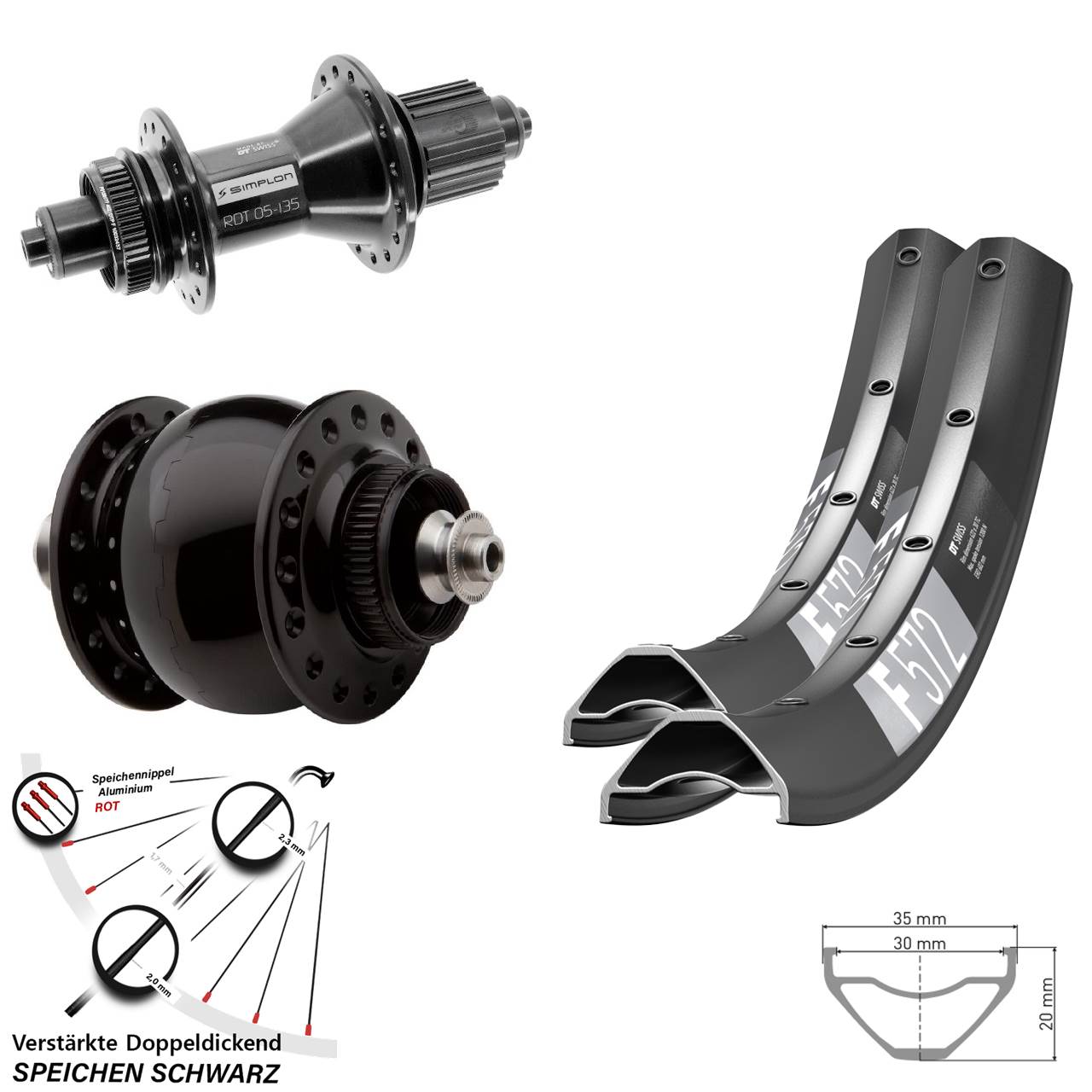 Disc Laufradsatz 29 Zoll DT Swiss F 572-370 Hybrid SON 28 Micro Spline für Schnellspanner