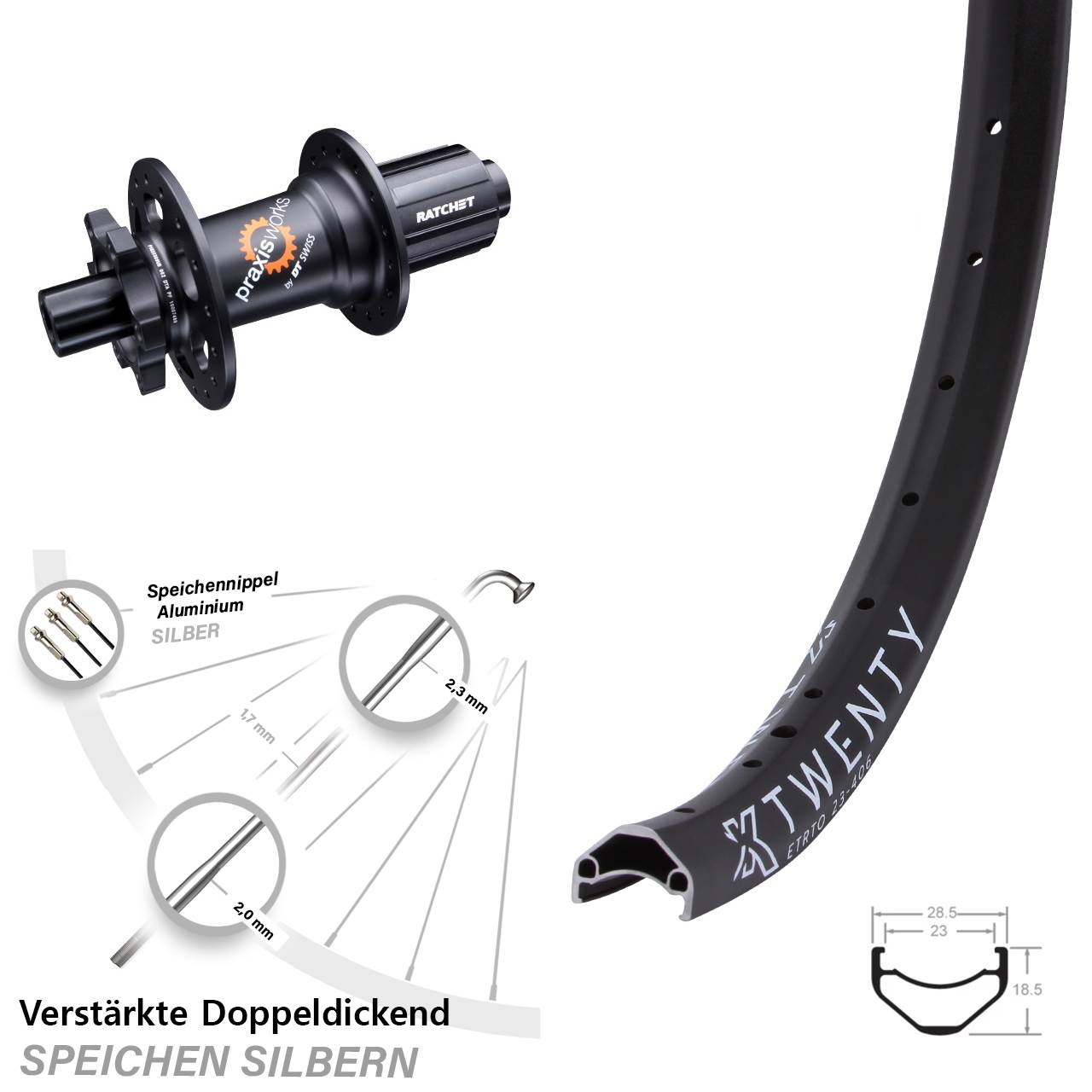 Disc Hinterrad 20 Zoll KX Twenty DT Swiss 350 8-11 fach HG 12x142