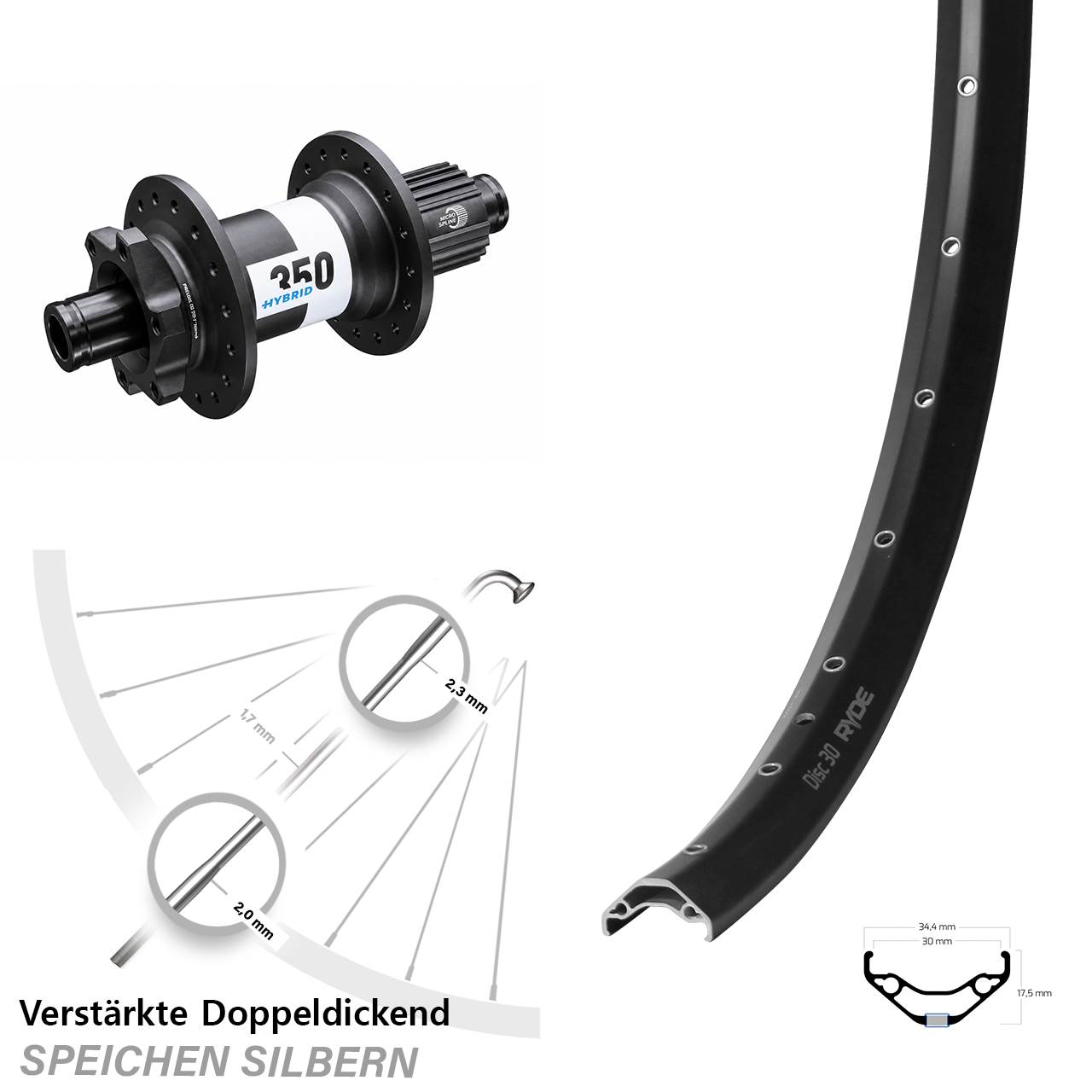 29 Zoll Ryde Disc 30 DT Swiss 350 Hybrid Hinterrad 12x148 Micro Spline
