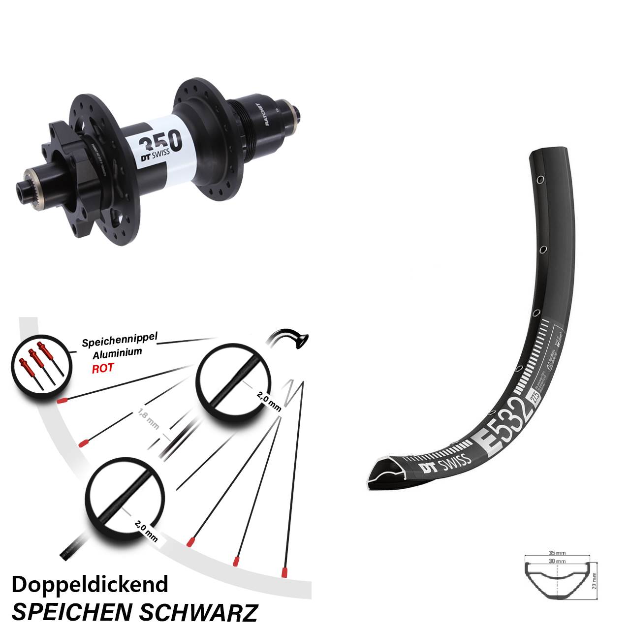 Hinterrad 29 Zoll DT Swiss E 532-350 6-Loch XD QR