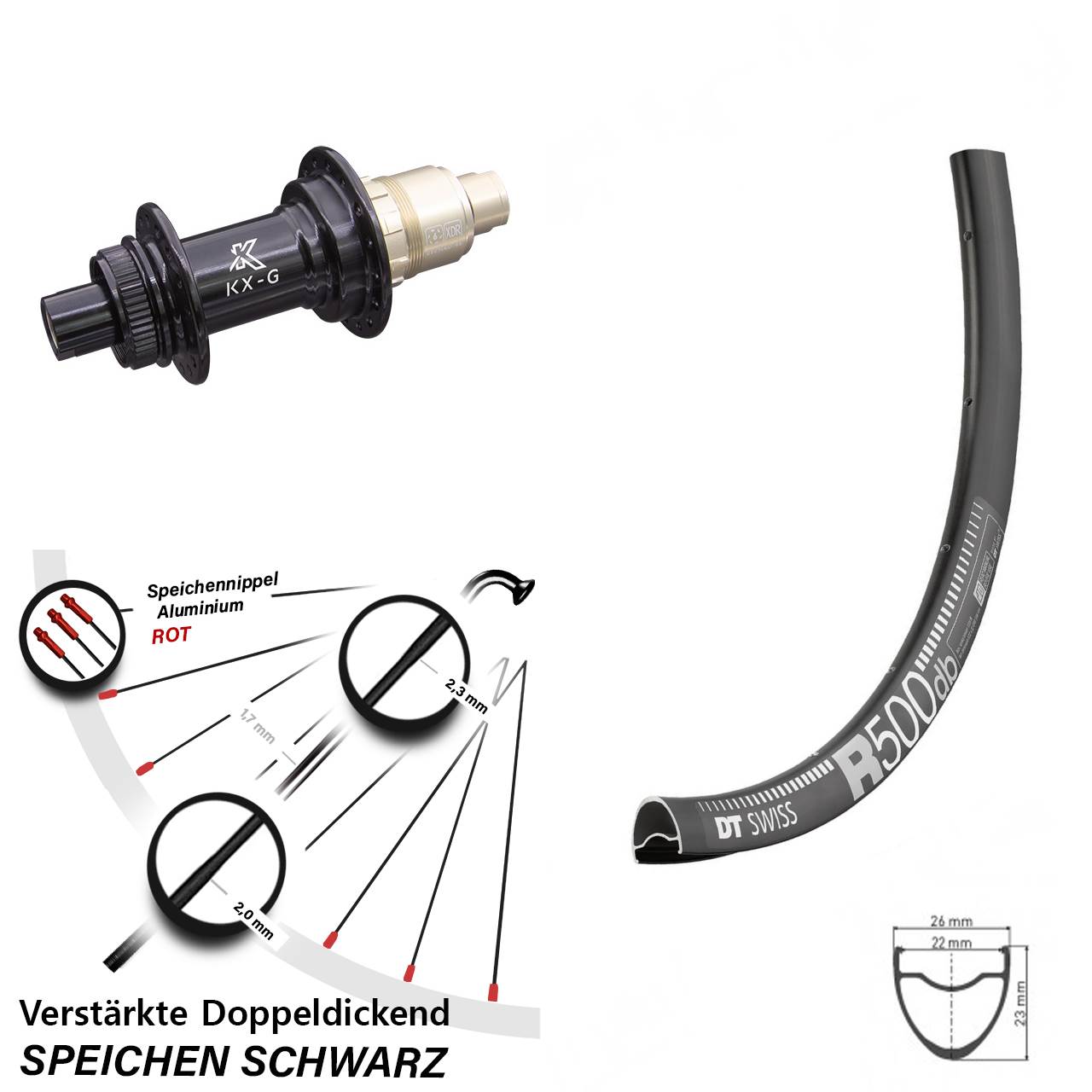 DT Swiss R 500 KX-G 28-29 Zoll Centerlock Hinterrad 12x142 XDR 11-12 fach