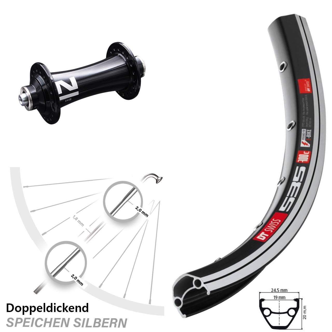 DT Swiss 535 Vorderrad 28 Zoll mit Novatec A-141-SB Nabe