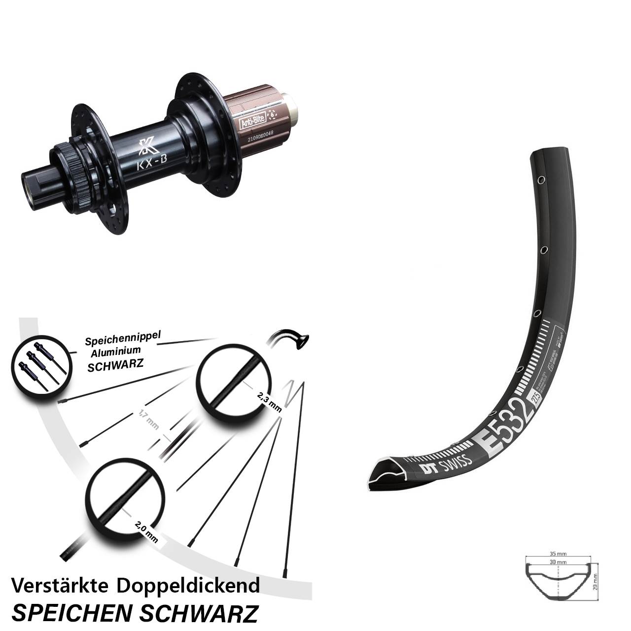 DT Swiss E532 KX-B 27,5 Zoll Hinterrad Centerlock 12x148 Boost 8-12 fach