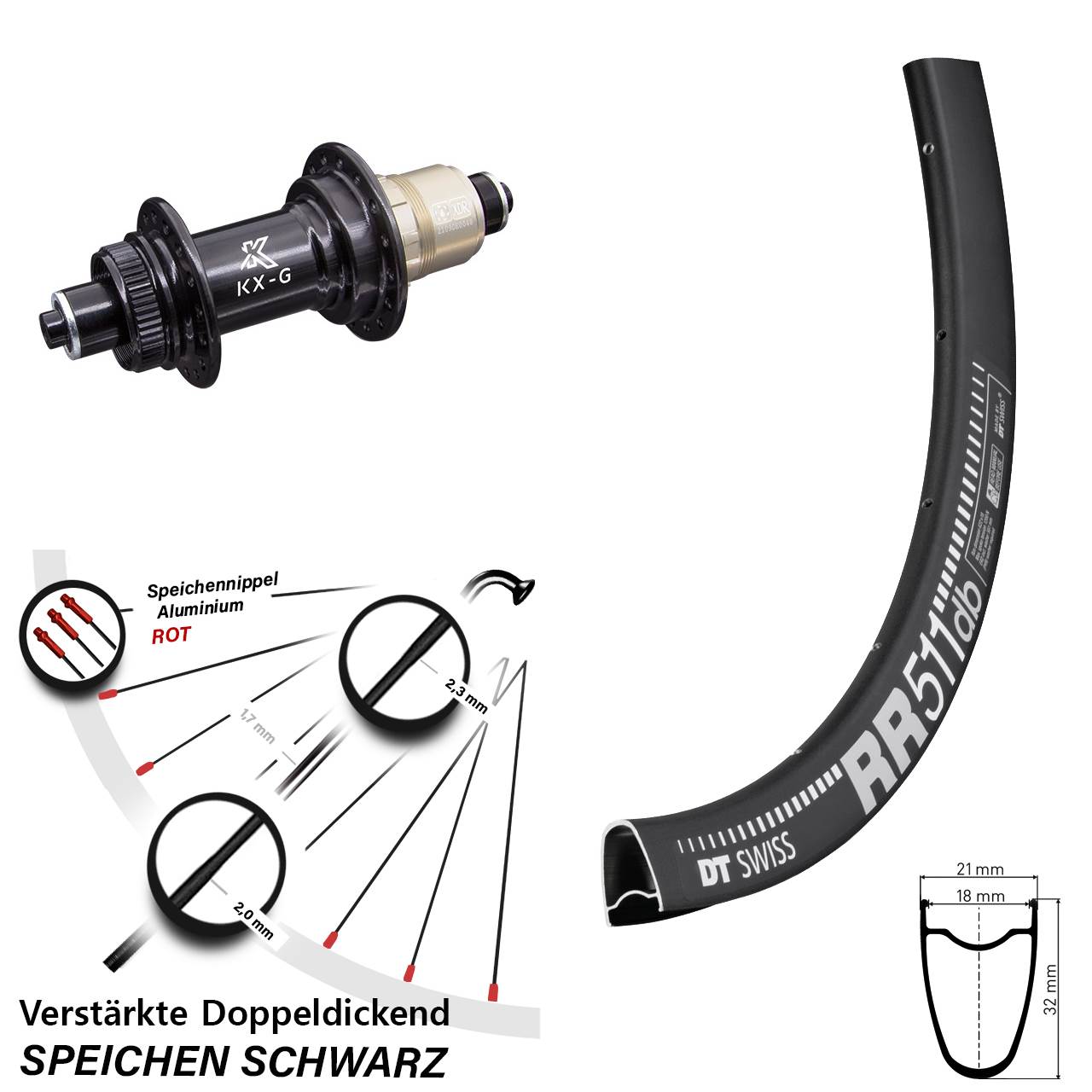 Hinterrad Centerlock 28 Zoll DT Swiss RR511 KX-G SRAM XDR QR