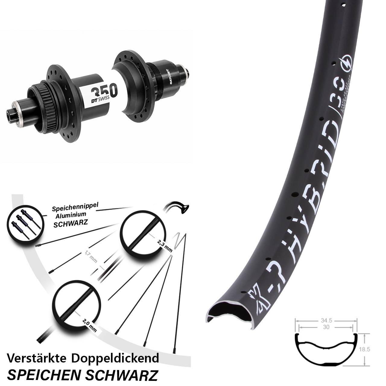 Centerlock Hinterrad für Schnellspanner 29 Zoll KX-R Hybrid 30 DT Swiss 350 XD 11-12 fach