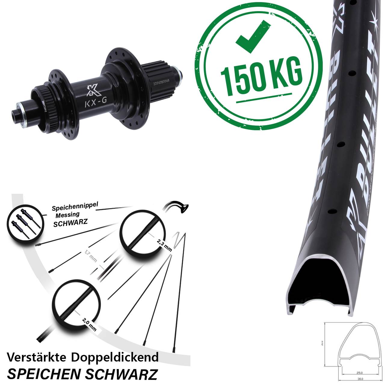 28 Zoll KX-GS Bullet OS verstärkt Centerlock Hinterrad QR Shimano Micro Spline