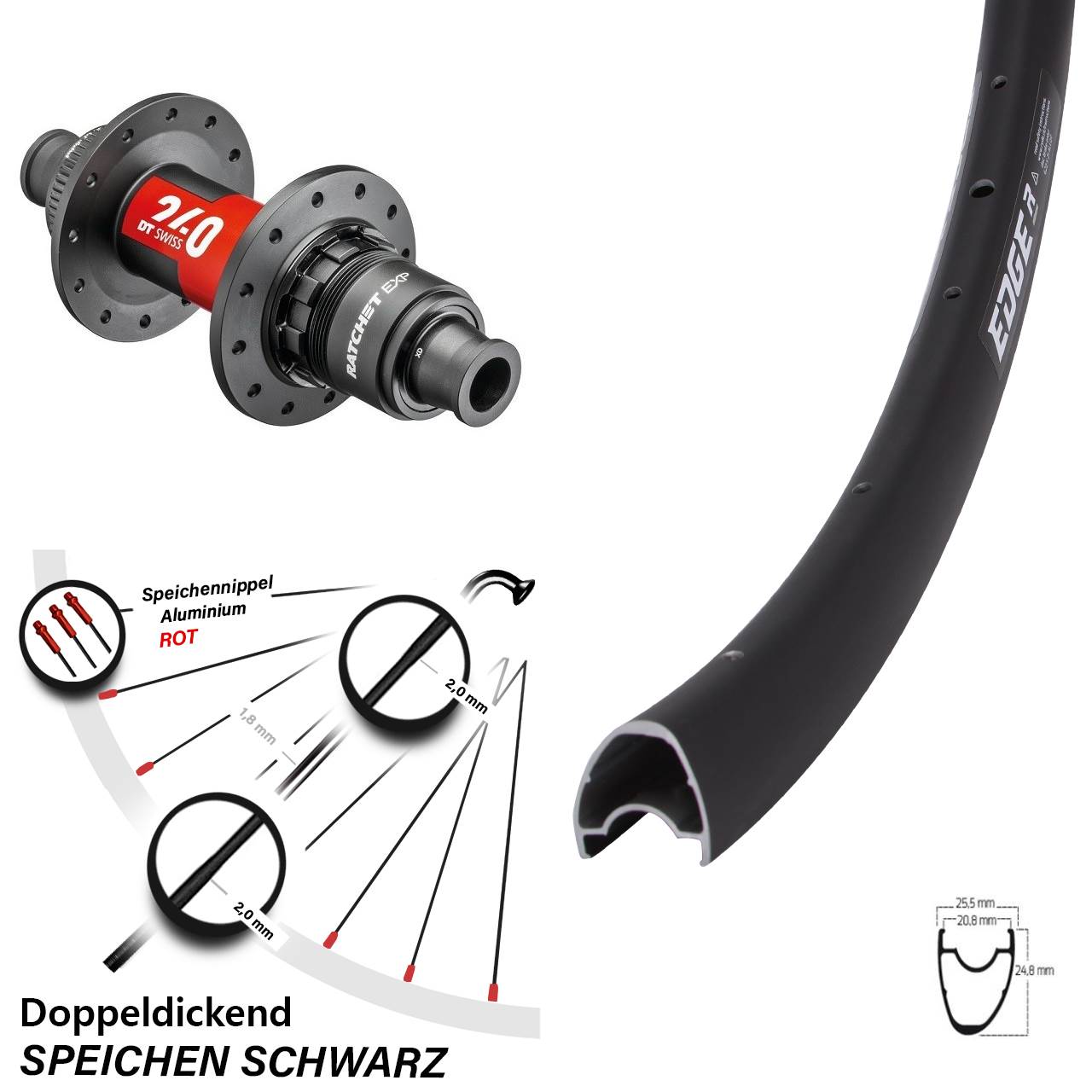 Disc Hinterrad 12x142 28 Zoll Ryde Edge R25 Offset DT Swiss 240 EXP SRAM XDR