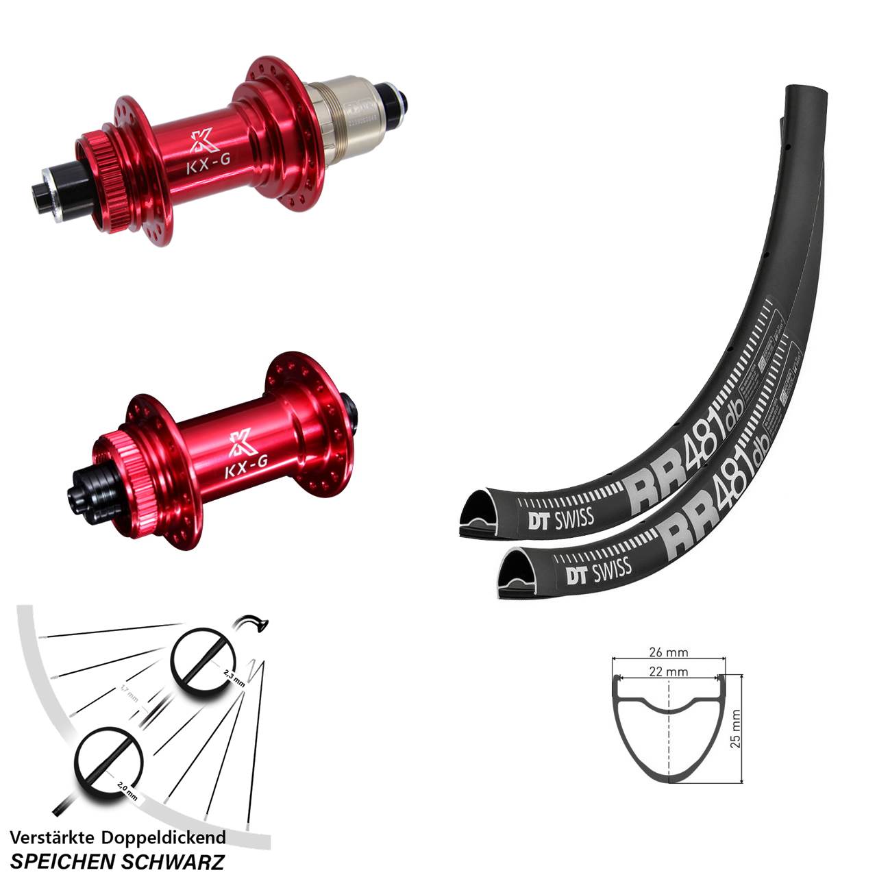 Disc Laufrad-Satz QR 28 Zoll DT Swiss RR 481 KX-G rot SRAM XDR