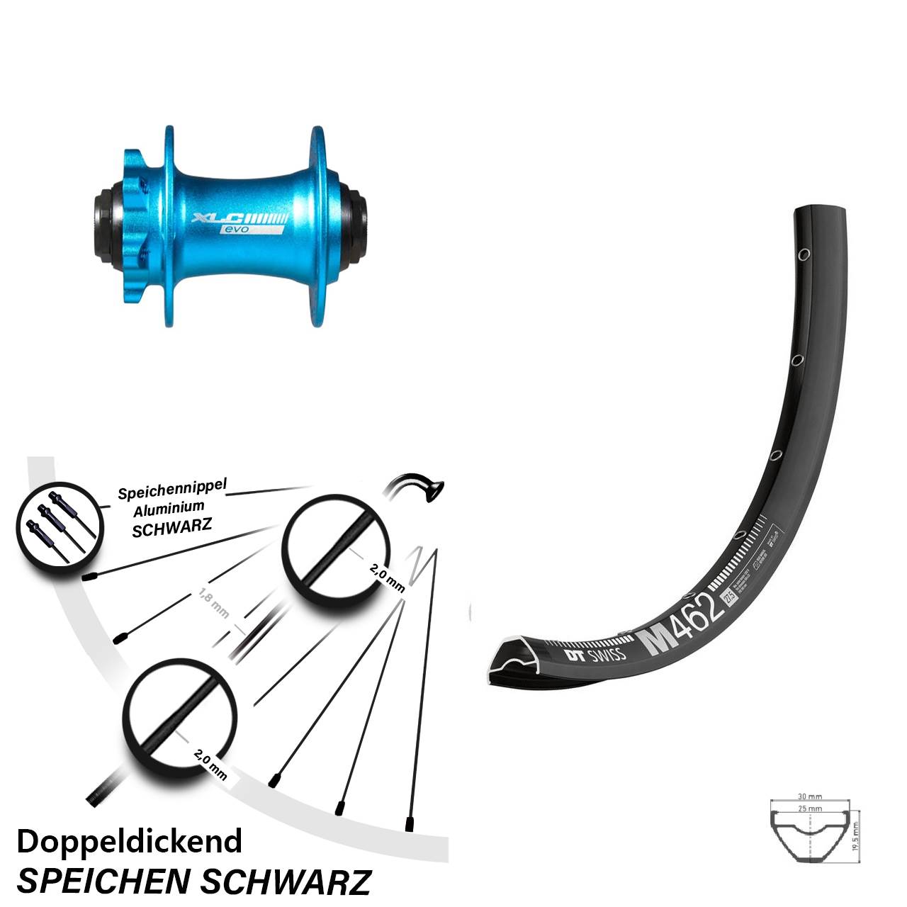 DT Swiss M462 XLC blau 27,5 Zoll Disc Laufrad 15x100