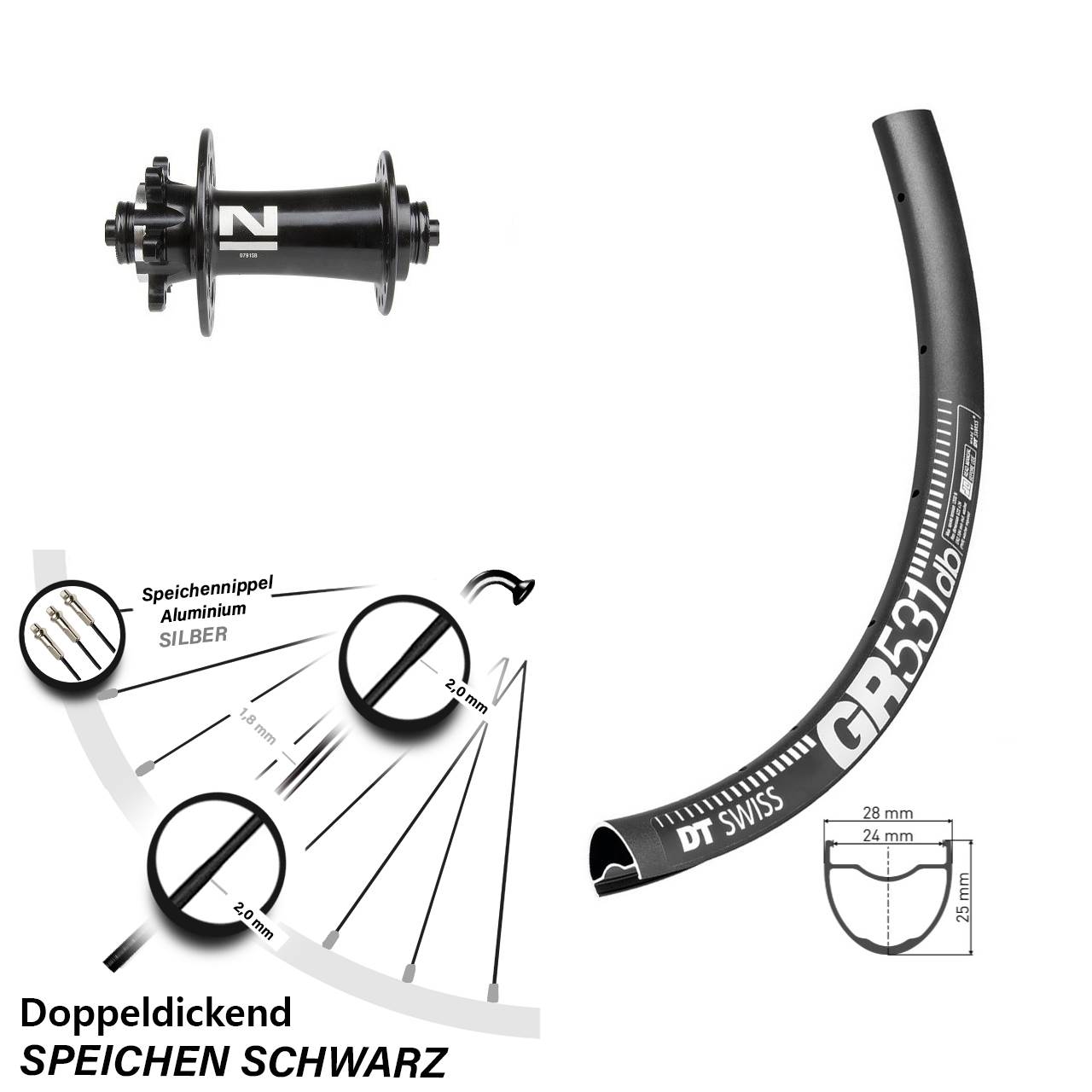 28 Zoll Vorderrad Novatec D791SB DT Swiss GR 531 Disc